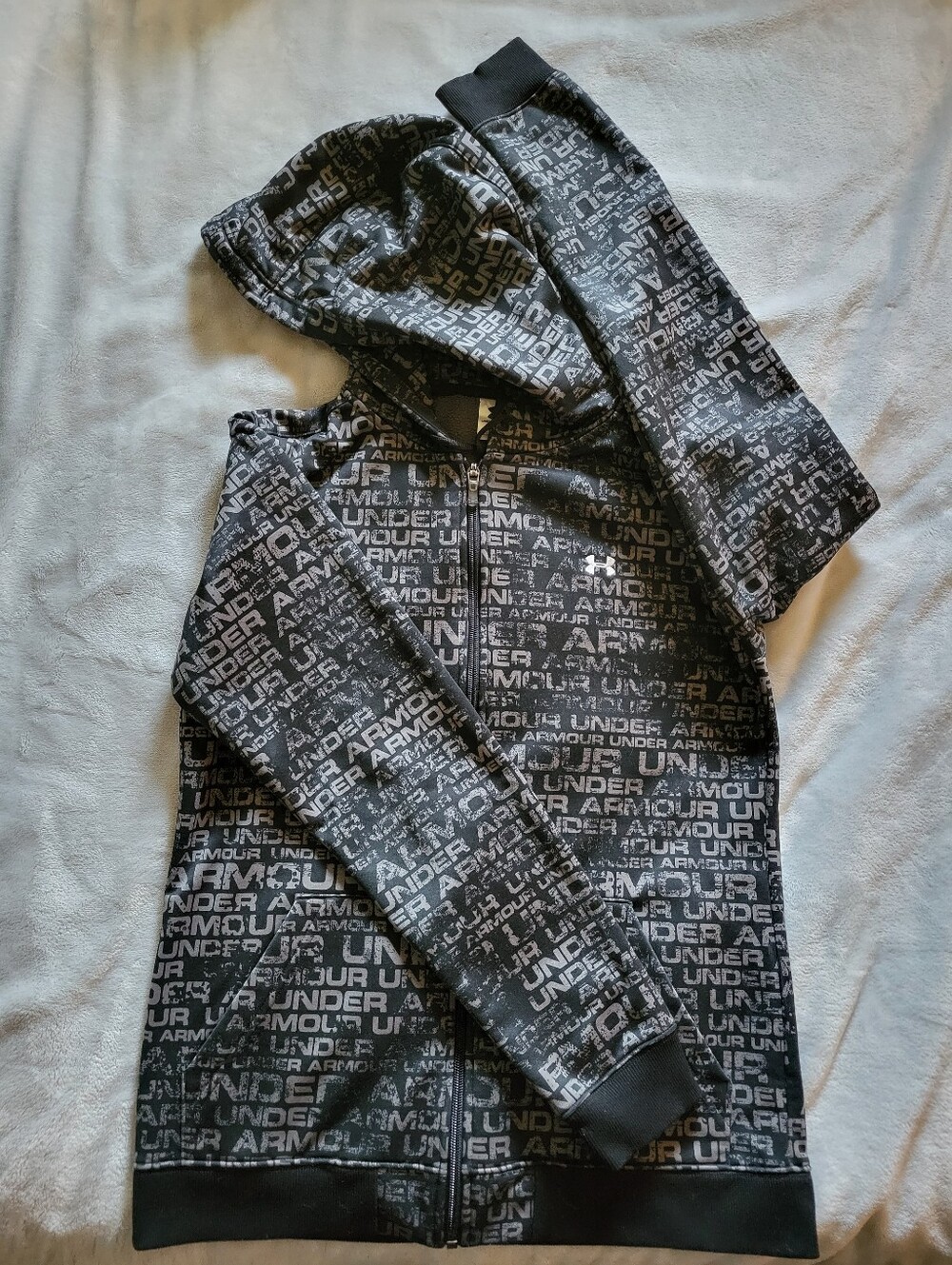 Under Armour | Boy's Black and Gray All-Over Logo Zip Hoodie